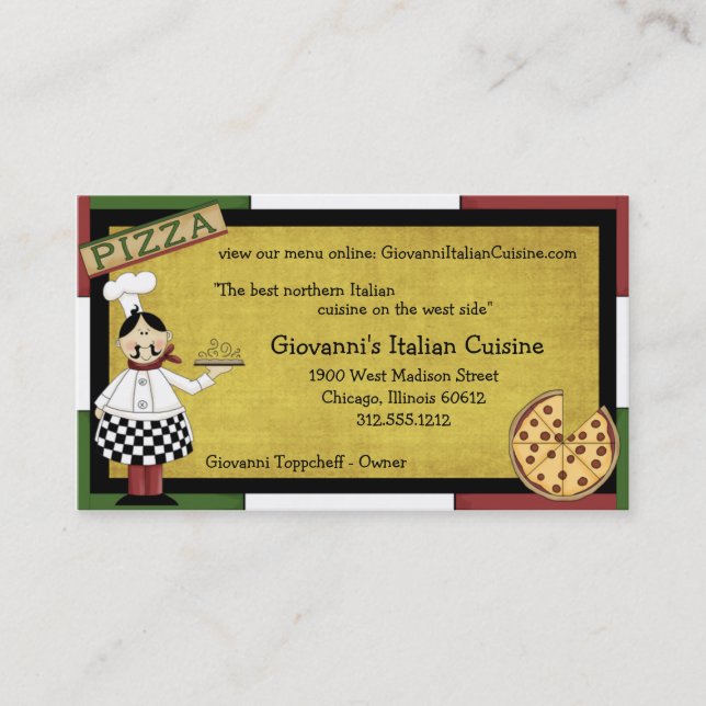 Chef Serving Hot Pizza Business Card (Front)