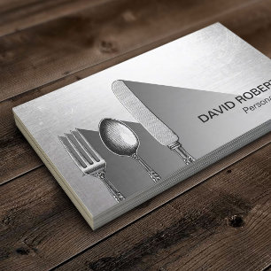 Chef Silverware Catering Modern Silver Business Card