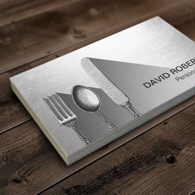 Chef Silverware Catering Modern Silver Business Card (Creator Uploaded)