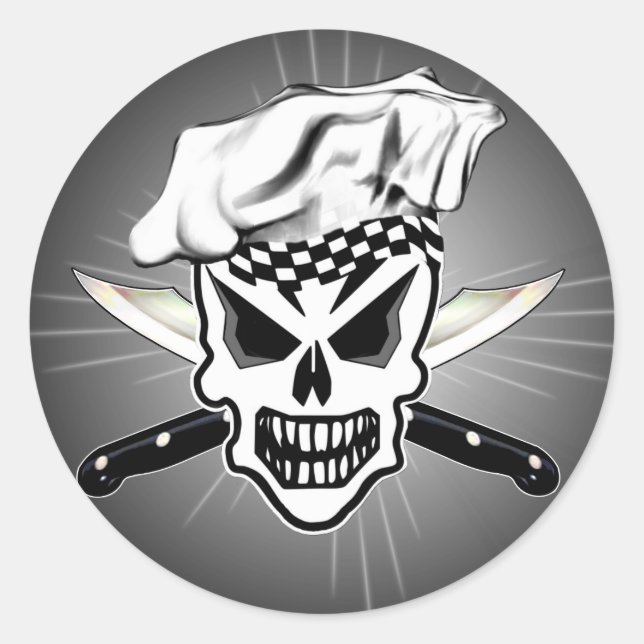 Chef Skull 2 and Crossed Chef Knives Classic Round Sticker (Front)