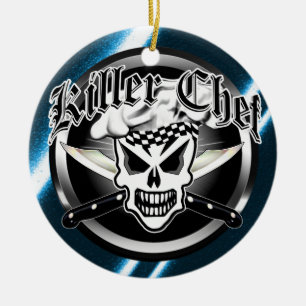 Chef Skull and Crossed Chef Knives 2 Ceramic Tree Decoration