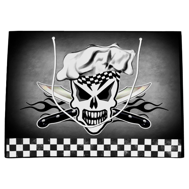 Chef Skull and Flaming Chef Knives 2 Large Gift Bag (Front)