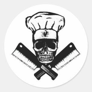 Chef Skull (B&W) Classic Round Sticker
