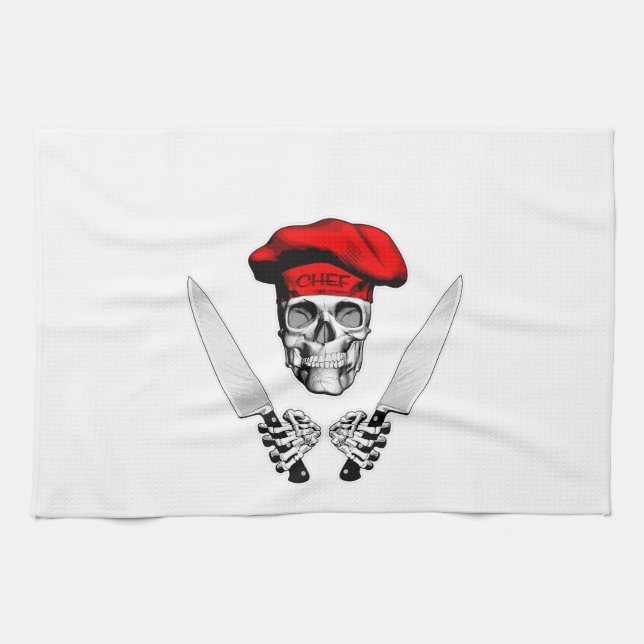 Chef Skull with Chef Knives Tea Towel (Horizontal)