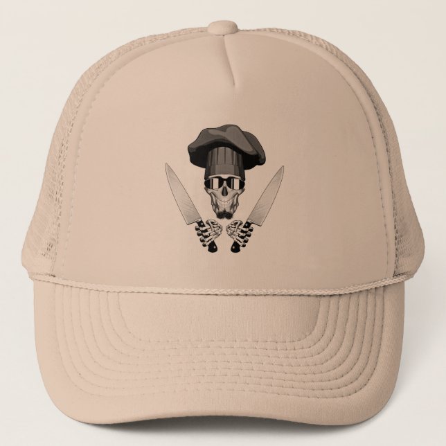 Chef Skull with Chef Knives Trucker Hat (Front)