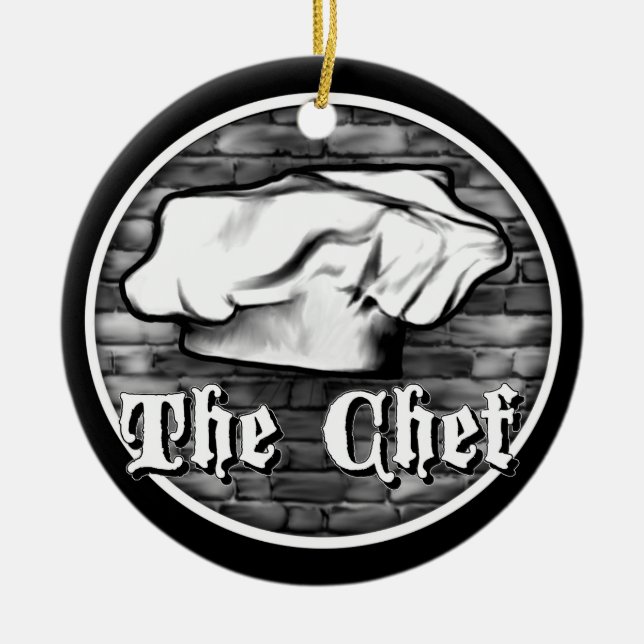 Chef Toque Ceramic Tree Decoration (Front)