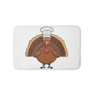 Chef Turkey Cartoon Thanksgiving Bath Mat