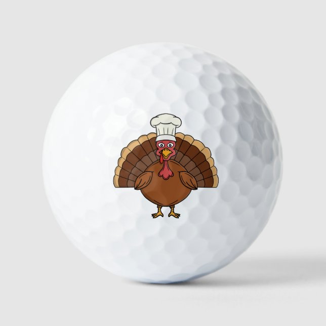 Chef Turkey Cartoon Thanksgiving Golf Balls (Front)