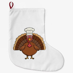 Chef Turkey Cartoon Thanksgiving Large Christmas Stocking