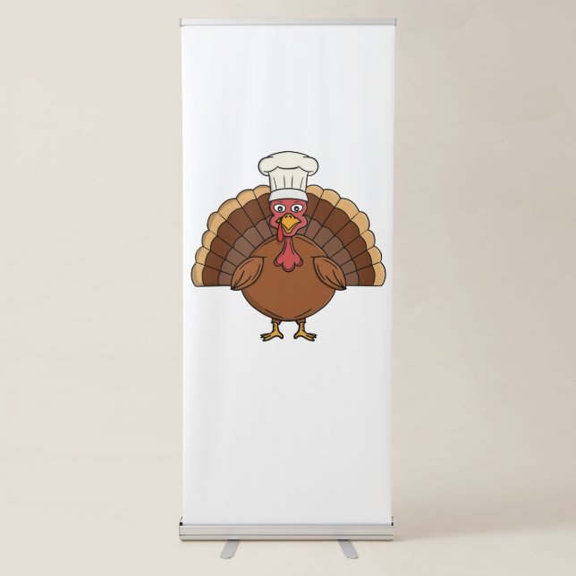 Chef Turkey Cartoon Thanksgiving Retractable Banner (Front)