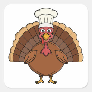 Chef Turkey Cartoon Thanksgiving Square Sticker