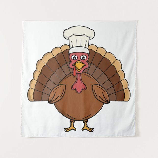 Chef Turkey Cartoon Thanksgiving Tapestry (Front)