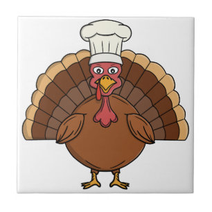 Chef Turkey Cartoon Thanksgiving Tile