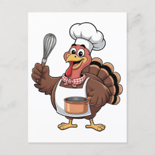 Chef Turkey Thanksgiving Cook Gobbler  Holiday Postcard