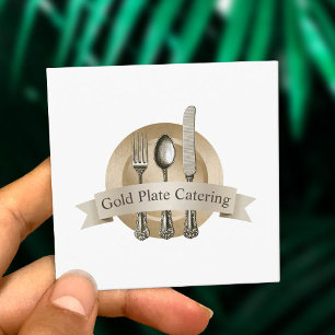 Chef Vintage Silverware Logo Event Catering Square Business Card