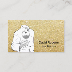 Chef & Wine Event Catering Modern Gold Glitter Business Card