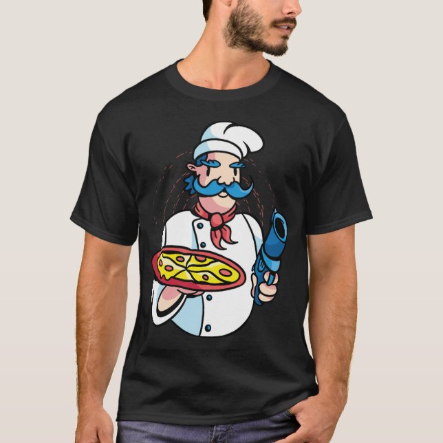 chef with  and pizza in his donut party cooks  T-Shirt (Front)