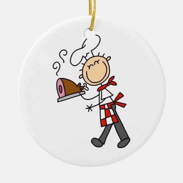Chef With Baked Ham Ceramic Tree Decoration (Front)