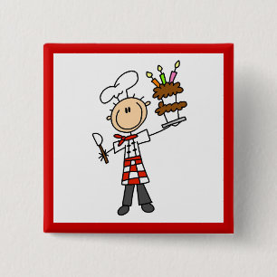 Chef With Birthday Cake 15 Cm Square Badge