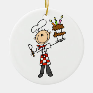 Chef With Birthday Cake Ceramic Tree Decoration