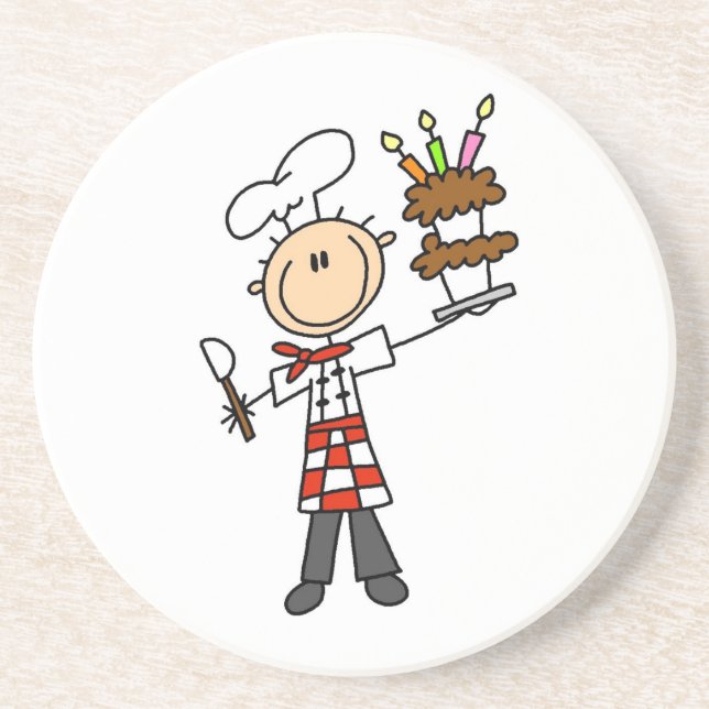 Chef With Birthday Cake Coaster (Front)