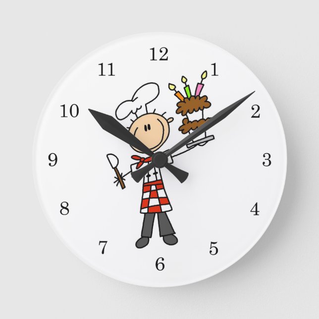 Chef With Birthday Cake Round Clock (Front)