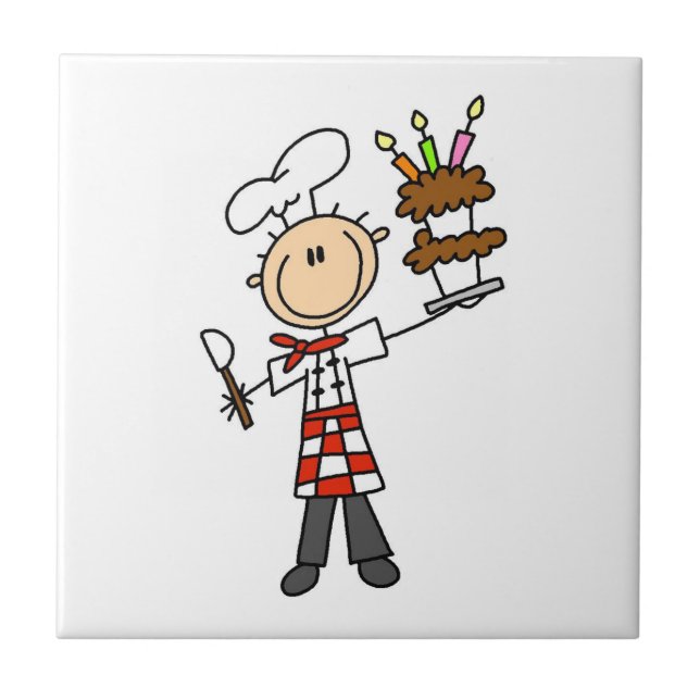 Chef With Birthday Cake Tile (Front)