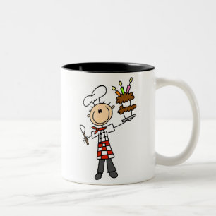Chef With Birthday Cake Two-Tone Coffee Mug
