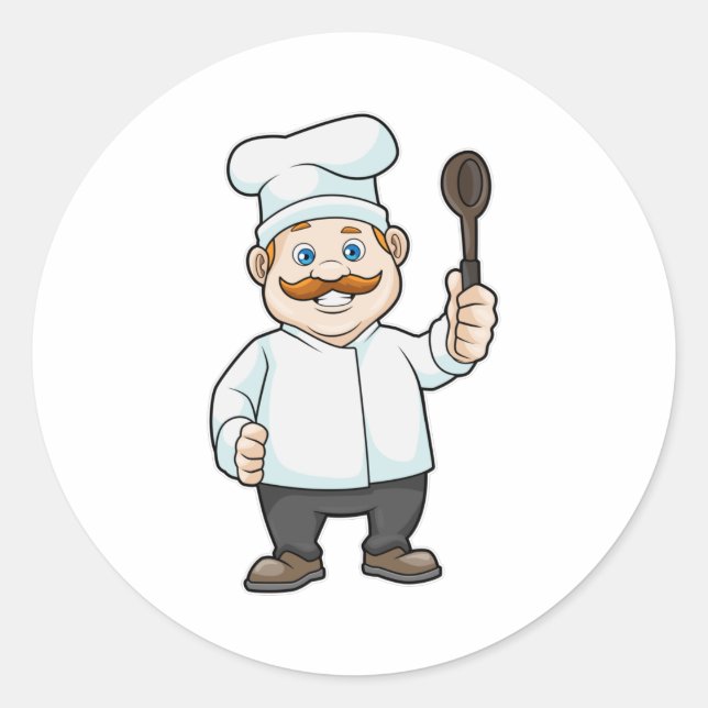 Chef with Chef's hat & Soup spoon Classic Round Sticker (Front)