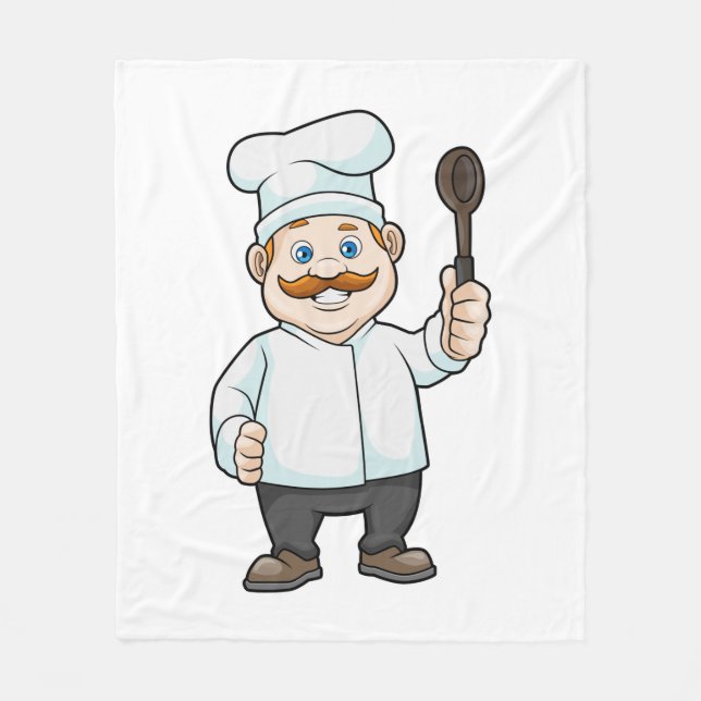 Chef with Chef's hat & Soup spoon Fleece Blanket (Front)