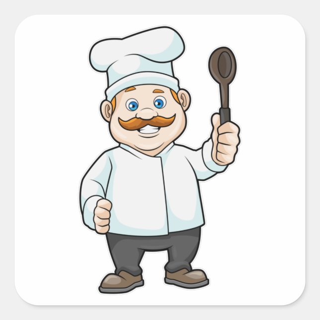 Chef with Chef's hat & Soup spoon Square Sticker (Front)
