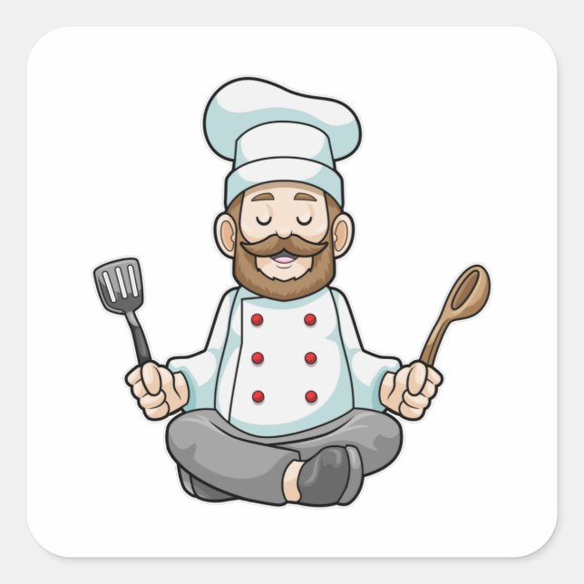 Chef with Cooking apron at Yoga Square Sticker (Front)