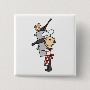 Chef With Pots and Pans 15 Cm Square Badge