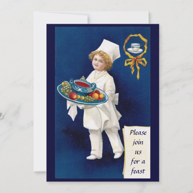 Chef with Tureen of Soup and Fruit Thanksgiving Invitation (Front)