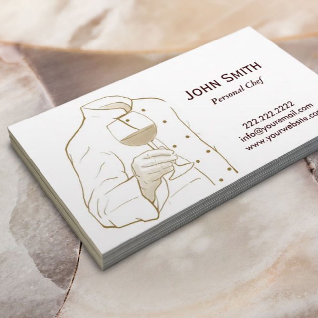 Chef with Wine Elegant Hand Drawing Business Card (Creator Uploaded)