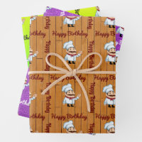 Chef Wrapping Paper Flat Sheet Set of 3