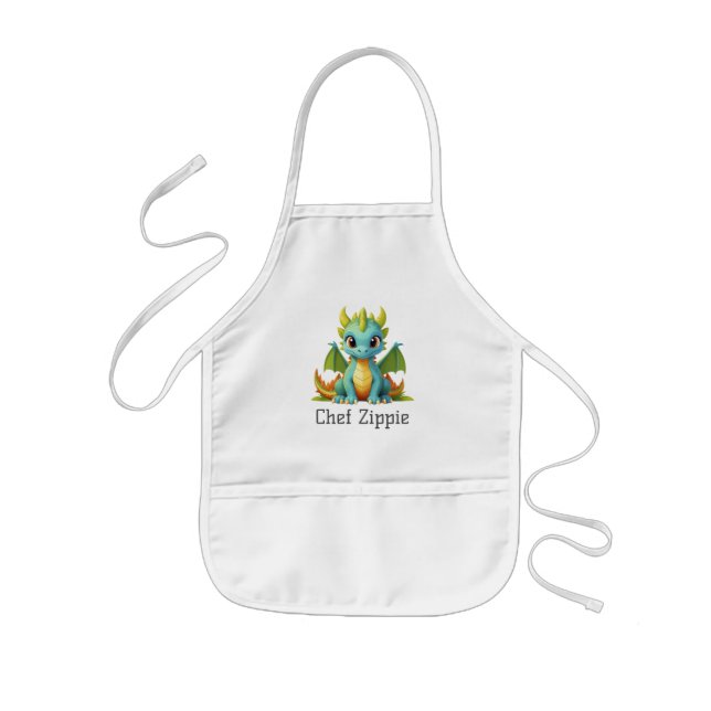 Chef Zippie Green Blue Baby Dragon Kids Apron (Front)