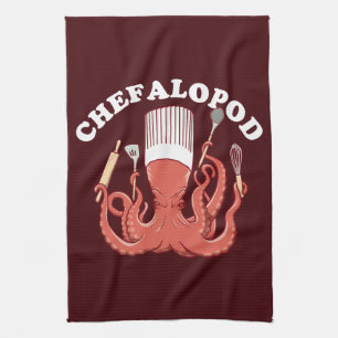 Chefalopod   Octopus Chef Funny Pun Tea Towel