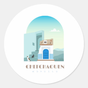 Chefchaouen city morocco Skyline Classic Round Sticker