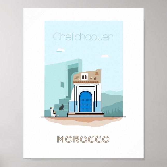 Chefchaouen city travel poster - morocco travel (Front)