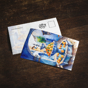 Chefchaouen Morocco Fountain Watercolor Postcard