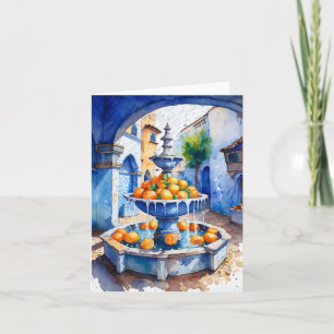 Chefchaouen Morocco Orange Fountain Watercolor Card