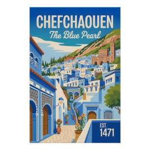 Chefchaouen Morocco Retro Travel Poster Art