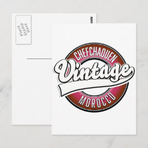 chefchaouen morocco vintage logo postcard