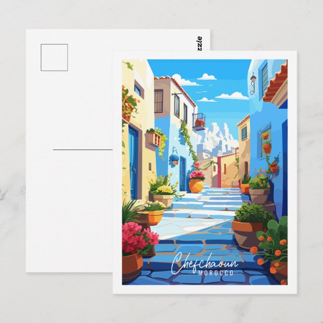 Chefchaoun Morocco vintage travel illustration Postcard (Front/Back)