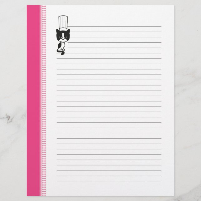 Chef's Cat Lined Recipe Pages (Front)
