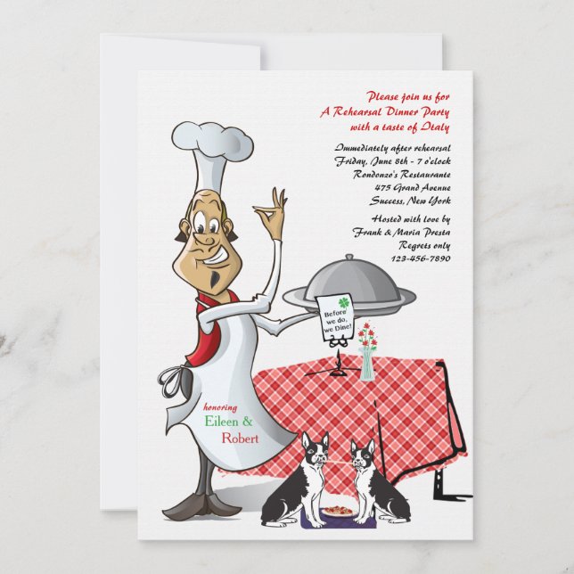 Chef's Choice Rehearsal Dinner w/Dogs Customised Invitation (Front)