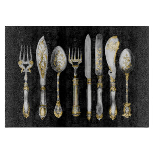 Chefs cutlery place setting cutting board