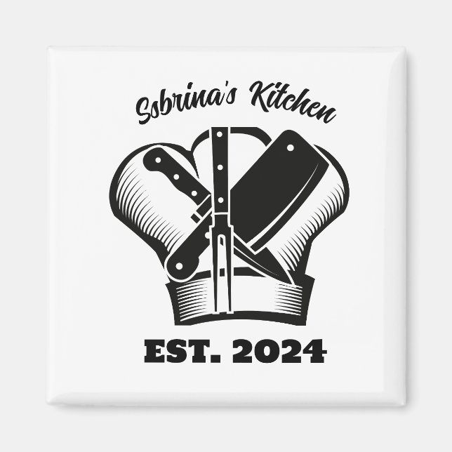 Chef's Hat and Knife Customisable Kitchen Magnet (Front)