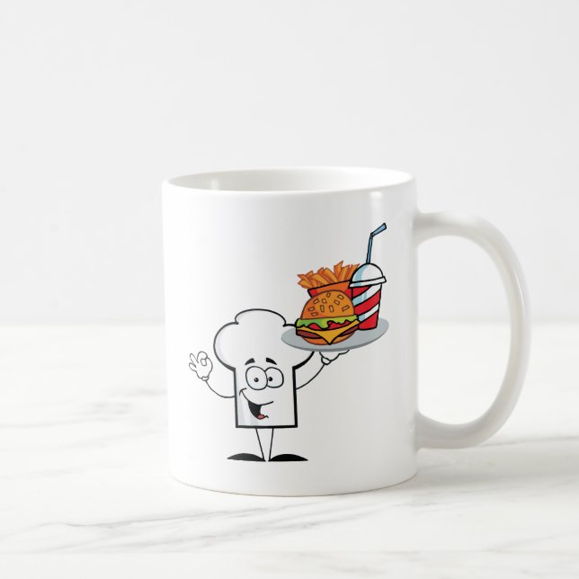 Chefs Hat Character Holder Plate Of Hamburger Coffee Mug (Right)